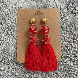 J Crew red tassel earrings
